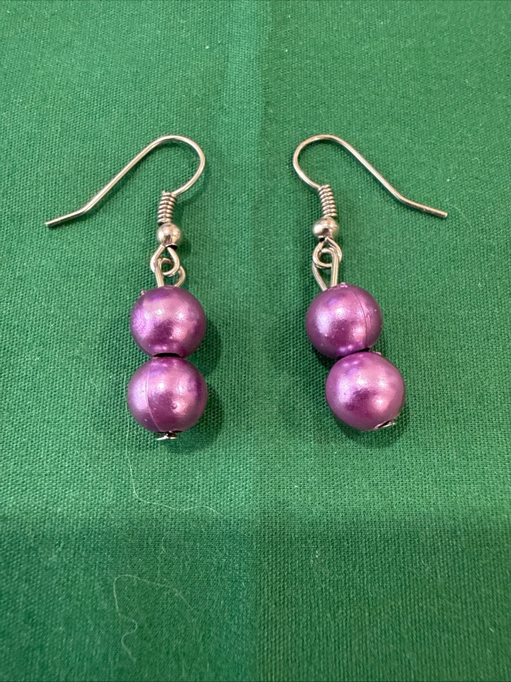 Purple Double-Bead Drop Earrings 42F
